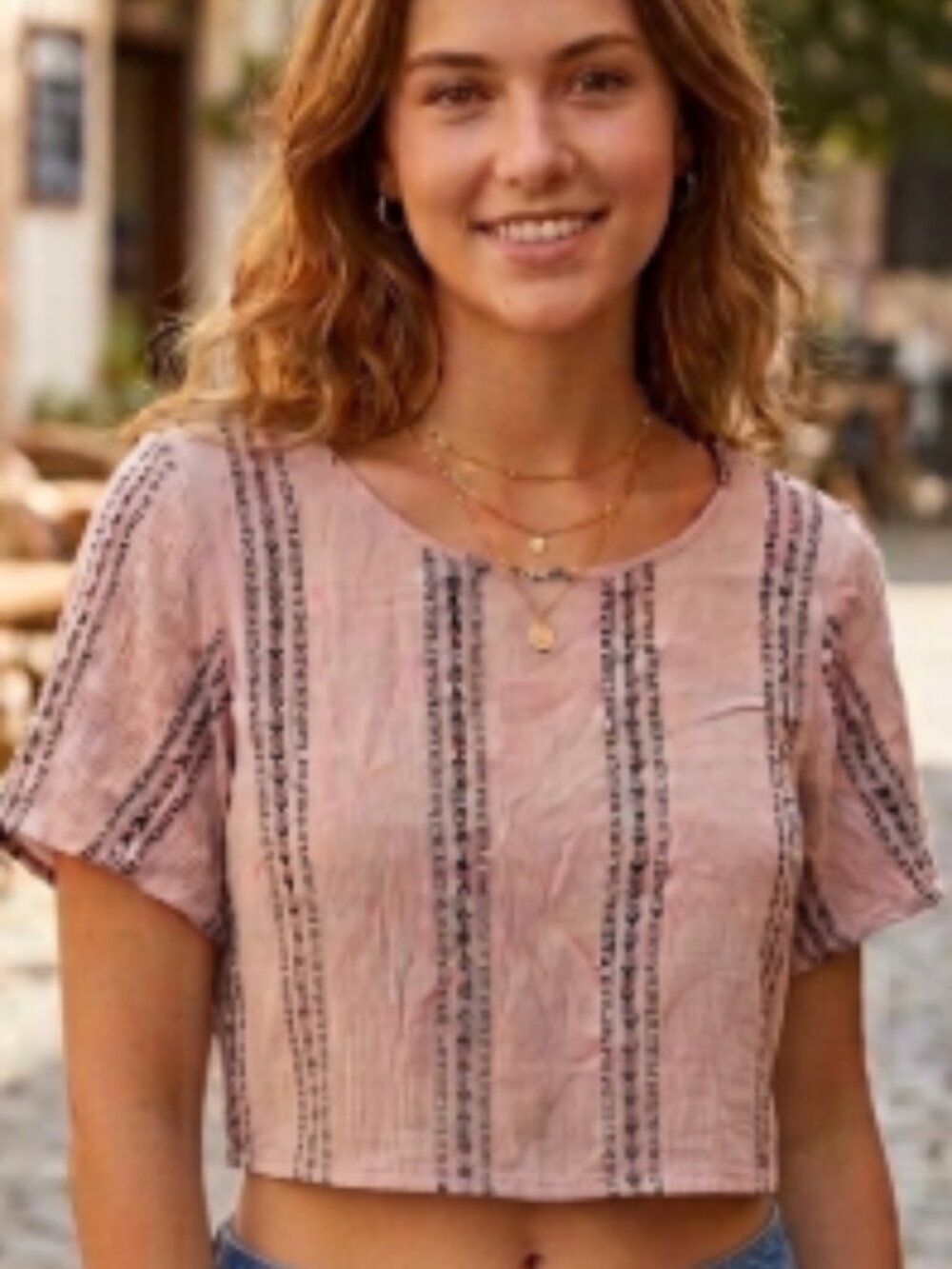 Boho Crop Blouse with Open Back, Ecru and Black